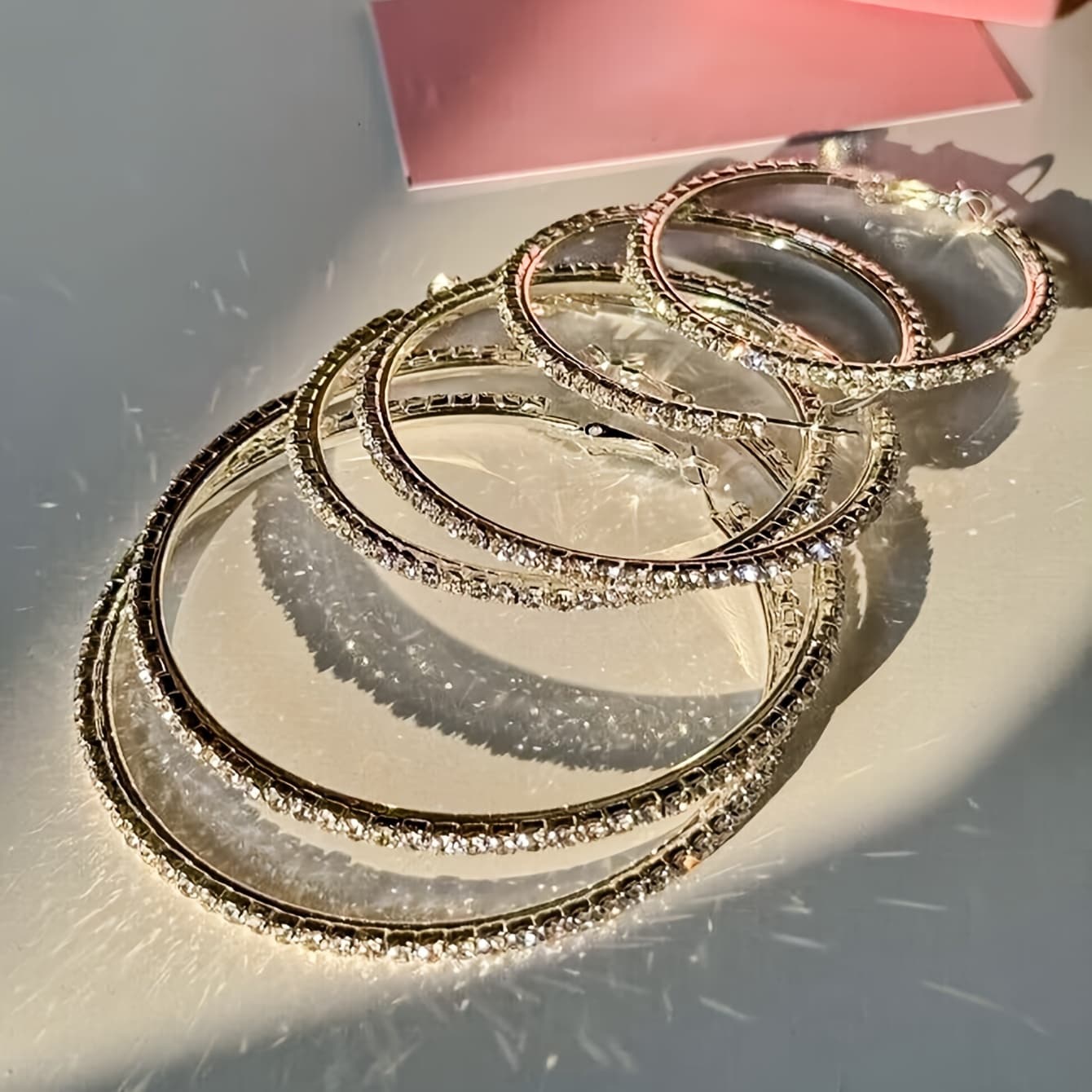 TEMU 6pcs Elegant Simple Hoop Earrings Set - Copper Synthetic Zirconia Decorated With Shiny Circles, Perfect For Parties, Casual Attire And Ramadan Gifts