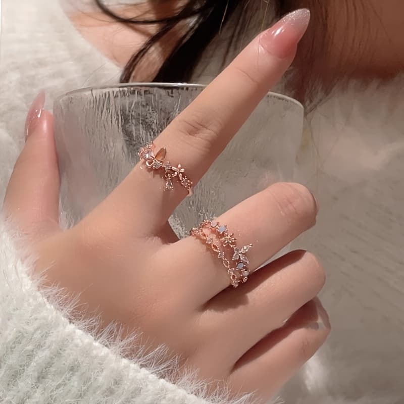 TEMU Female Forest Heart Fold Finger Ring Fashion Double Layer Opening Ring, Perfect Birthday Gift, High Jewelry