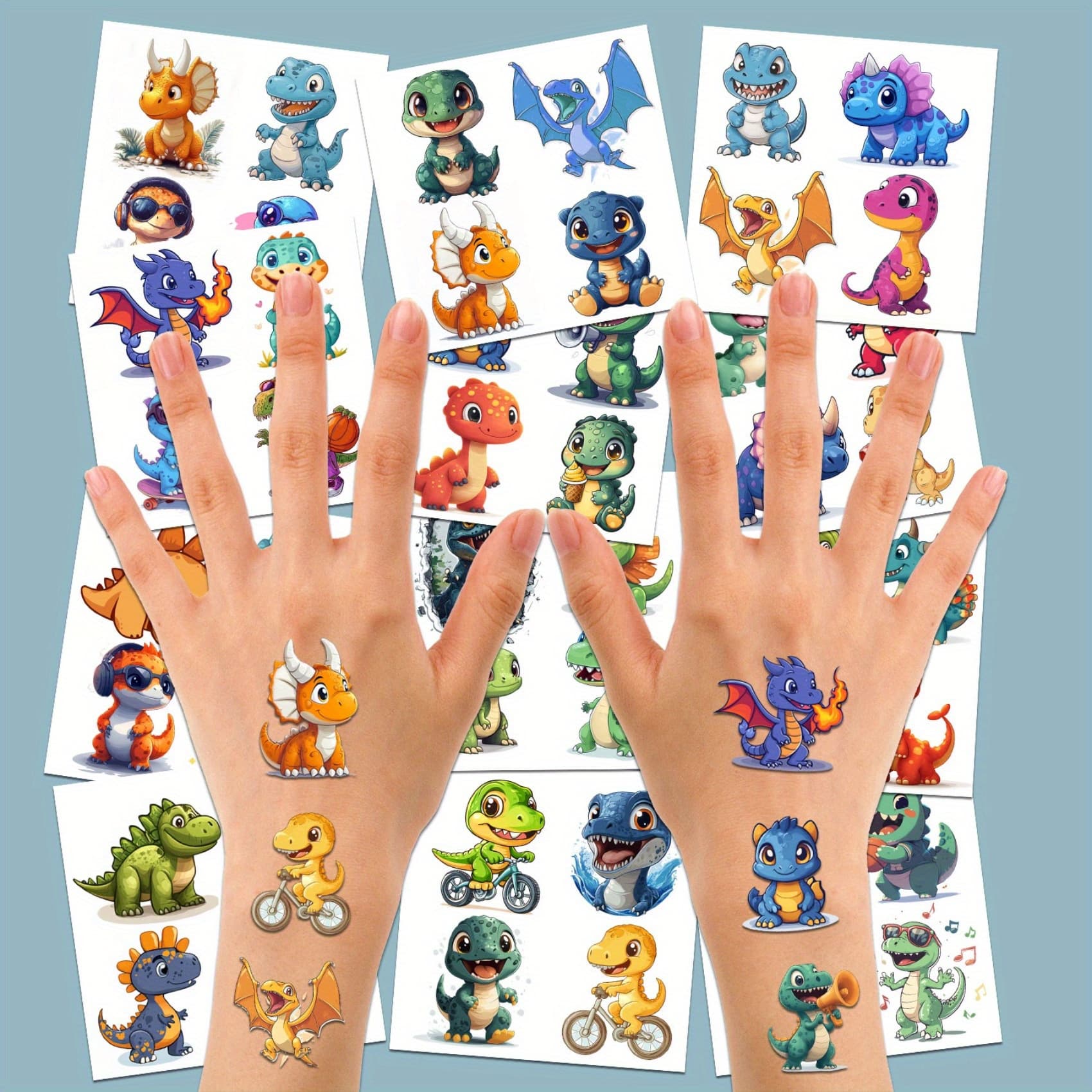 TEMU 48pcs Cute Dinasours Temporary Tattoos Dinosaur Fake Tattoos Fun And Easy To Apply Fake Face Tattoo Stickers For Adults Perfect For Birthday Party Decorations