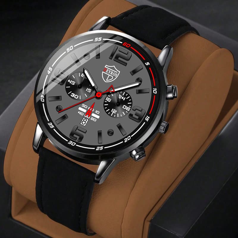 TEMU Men Watch Men's Fashionable Round Dial Quartz Watch With Black Pu Strap And Calendar Function Watch For Men Best Gift Sets