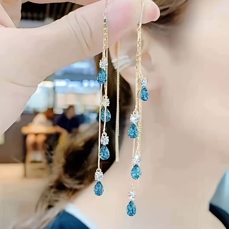 TEMU Vibrant Dangle Earrings With Rhinestones - Luxury Alloy Jewelry, Trendy Colorful , Hypoallergenic, Nickel-free, Durable, Long-lasting, , Perfect For Women, Choose Your Color