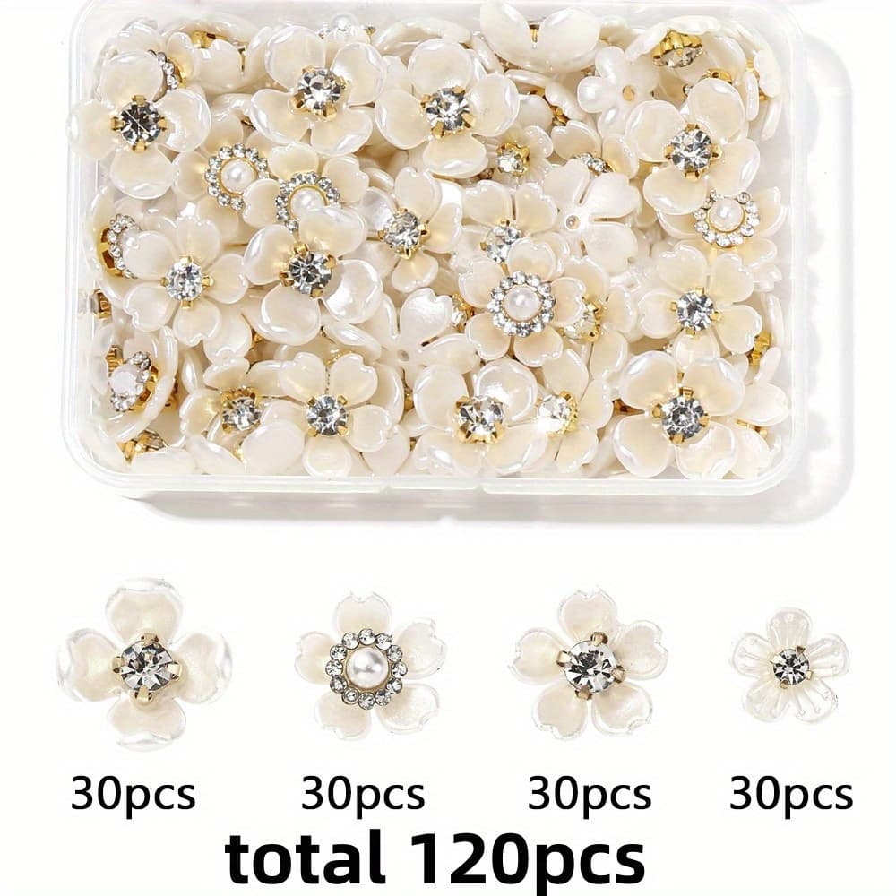 TEMU 70/ 120pcs Flatback Patches Embellishments Buttons Flat Back Flower Patches For Jewelry Making Diy Wedding Decorations Clothes Bags Shoes Supplies