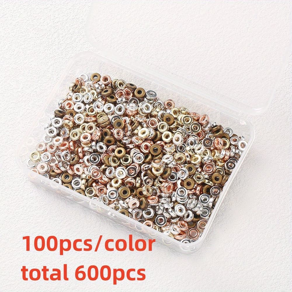TEMU 600pcs Loose Spacer Beads Plastic 6mm Flat Round Ccb Beads For Jewelry Making Beaded Bracelet Diy Necklace Keychain Jewelry Accessories