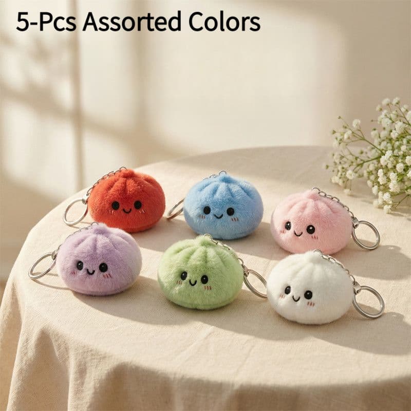 TEMU Set Of 5 Cute "baozi" Plush Keychains Assorted-color Chinese Bun Bag Charms; Soft, Adorable Food-themed Pendants; A For Women , Perfect For Father's Day, Christmas, Birthdays, And Parties.