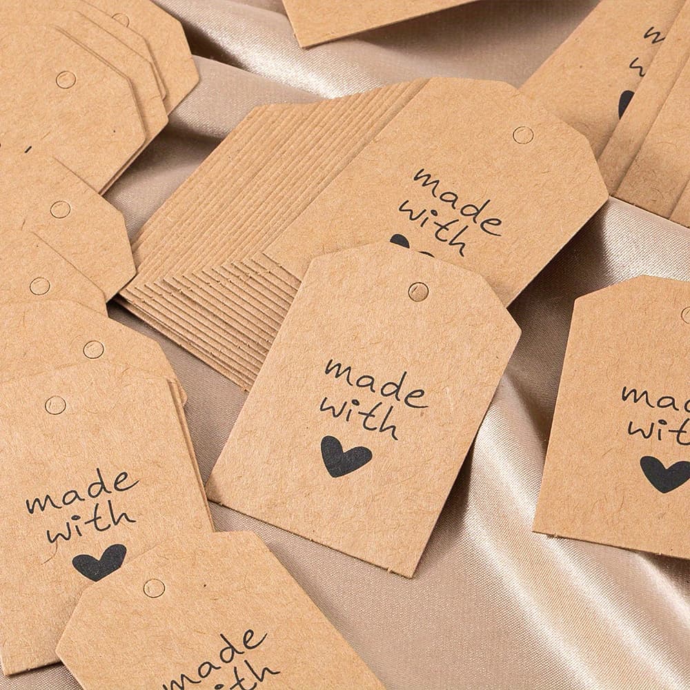 TEMU 50/100/200pcs Handmade Labels - Paper Tags With Black Calligraphy And Heart Decor, Suitable For Making, Gift Wrapping, Craft Decoration, No Power Needed