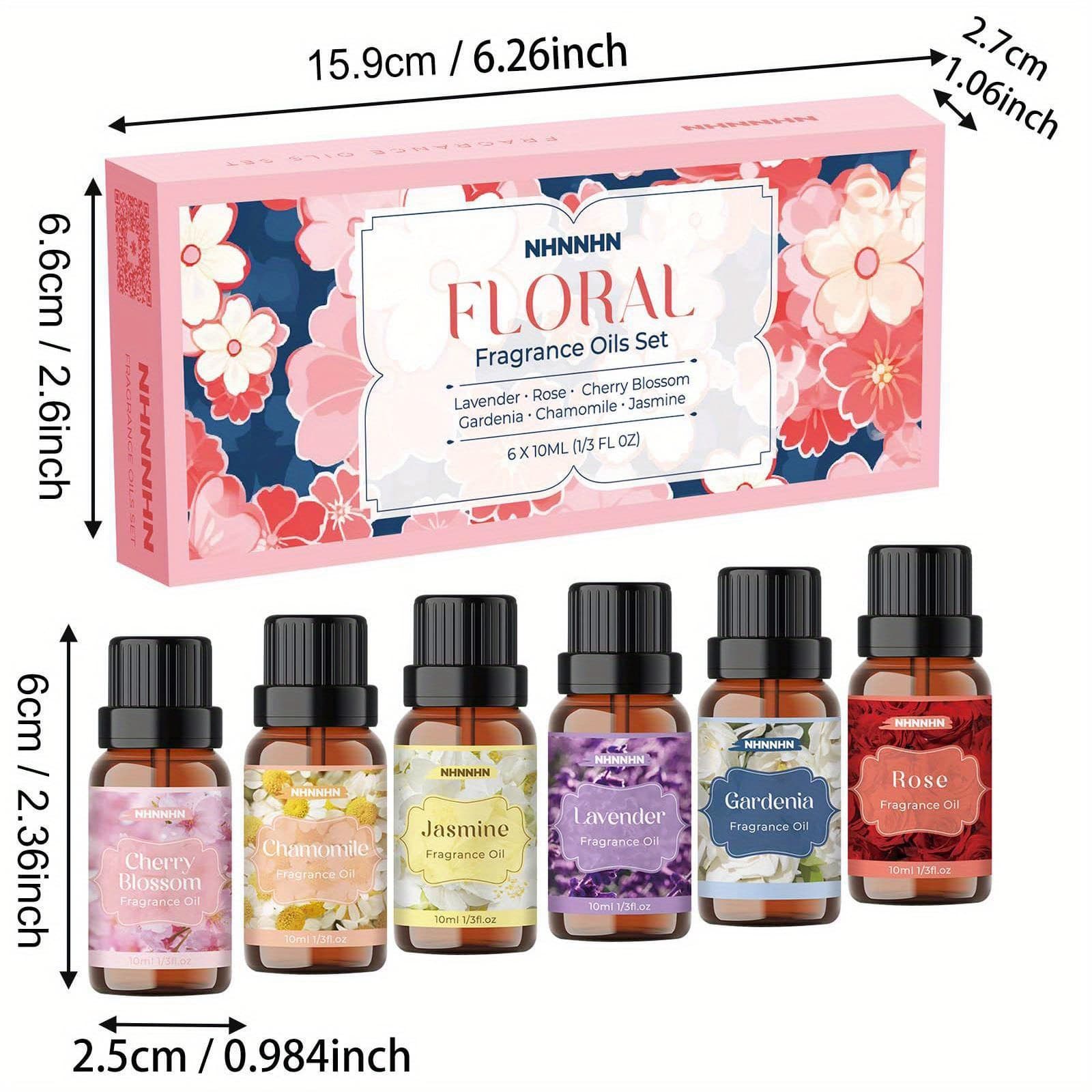 TEMU Floral Essential Oils Set, Premium Essential Oils, Fragrance Oil Scented Oils For Oil Diffusers 6 X 10 Ml - Lavender, Rose, Jasmine, Cherry , , Chamomile