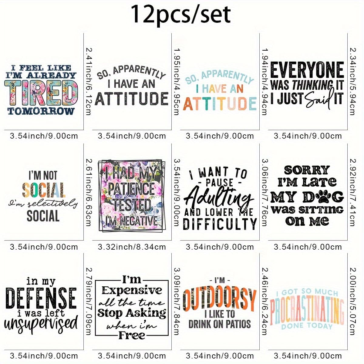 TEMU Set Of 12 Fun Thermal Transfer Stickers, Washable And Perfect For Clothing, T-shirts, Masks, And Plastic Patches For Backpacks