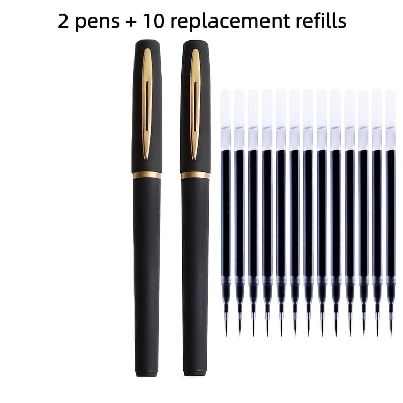 TEMU 12 Black Gel Pen Set, Includes 2 Pens+ 10 Refills, Large Capacity Gel Pens With 1.0mm Fine Tip, Suitable For Business, Office, Signing, Practice, And Daily Writing