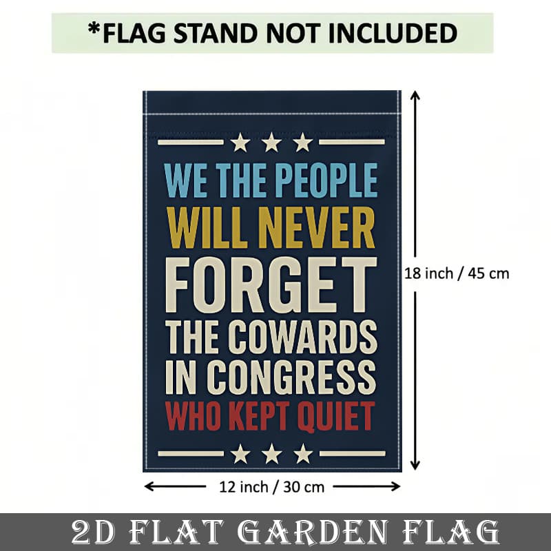TEMU 2d Flat - 2d Flat - A 2d Flat Banner Featuring A Single Patriotic Garden Flag In Blue, Yellow, White, And Red, With ' Will Never The Cowards In Who Quiet.' This Double-sided