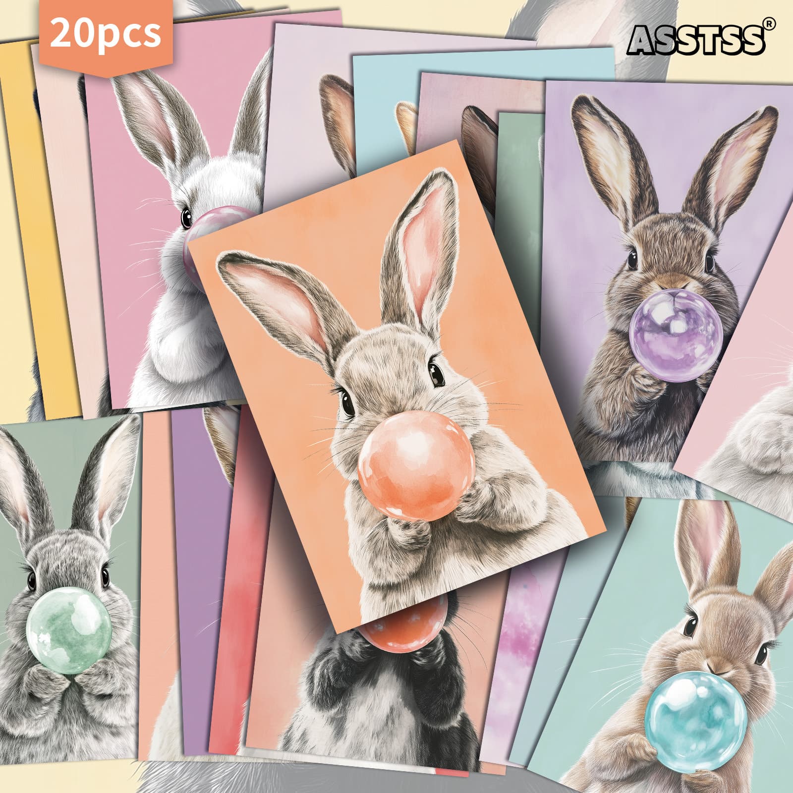 TEMU 20-pack Asstss Watercolor Bunny And Gift Cards - 4x6 Inches Junk Journal Paper, Classic Pinup Illustrations, Collectible Decorative Painting Cards For Scrapbooking & Crafting