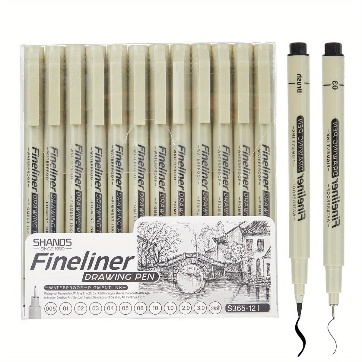 TEMU 12pcs Fine Liner Waterproof Ink Pens Set - Black, Tip Sizes For Sketching, Journaling, Contouring & Cartoon Animation, Smooth Flowers & Precision Artwork