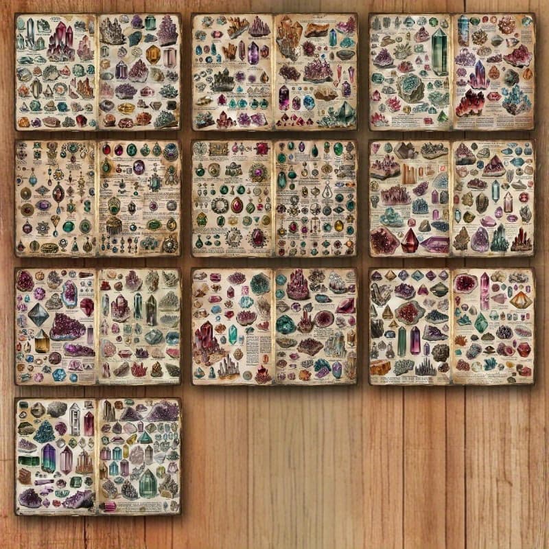 TEMU 10 Sheets Of Paper, Synthetic Gemstone Minerals Junk Journal Pages. Synthetic Gemstone Minerals Journaling Paper, Art Garbage Calligraphy Collage Decoration Materials.