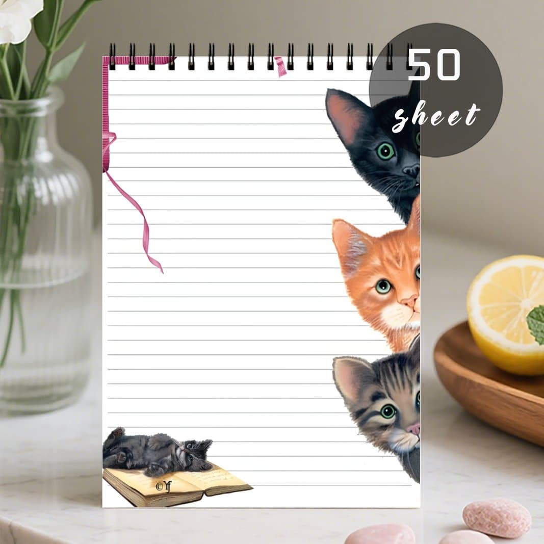 TEMU 1pc Cute Cat Design Spiral Notepad, Daily Planner With Ribbon Decor, Task Checklist Organizer For Work And Notes, Floral Themed Agenda Pad,