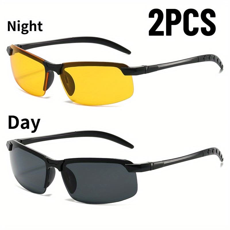 TEMU Men's Night Vision Glasses - Day And Night Driving Glasses, Half-frame Goggles, Interchangeable Pairs For Low-visibility, Business And Everyday Use (no Included)