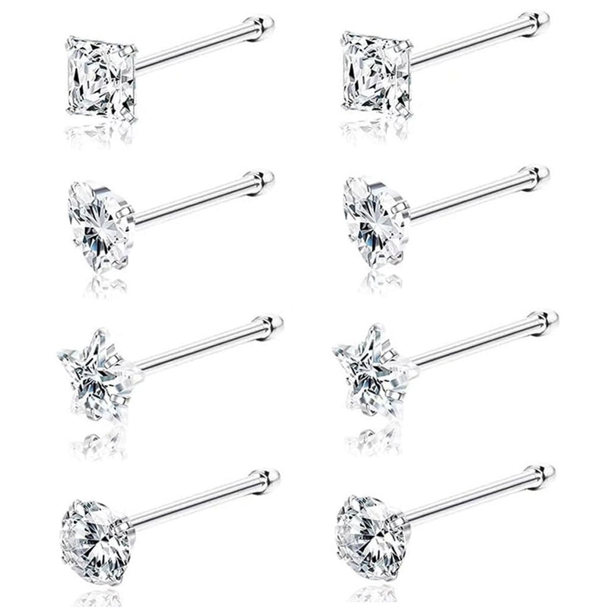 TEMU 8pcs Sets 20g Nose Rings Studs For Woman Hypoallergenic Stainless Steel Nose Piercings Jewelry 3mm L Shape Nose Rings 20 Gauge Nose Studs Nose Screw Studs