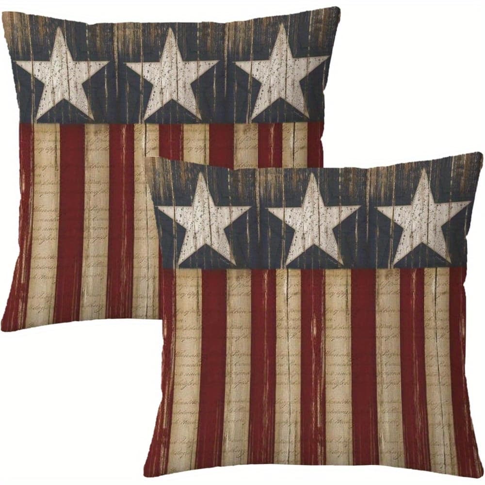 TEMU Pillow Covers 18x18 Set Of 2, Vintage Stripes Stars Decor America Flag Throw Pillows Memorial Day Pillowcase Patriotic Decorations Outdoor For Couch