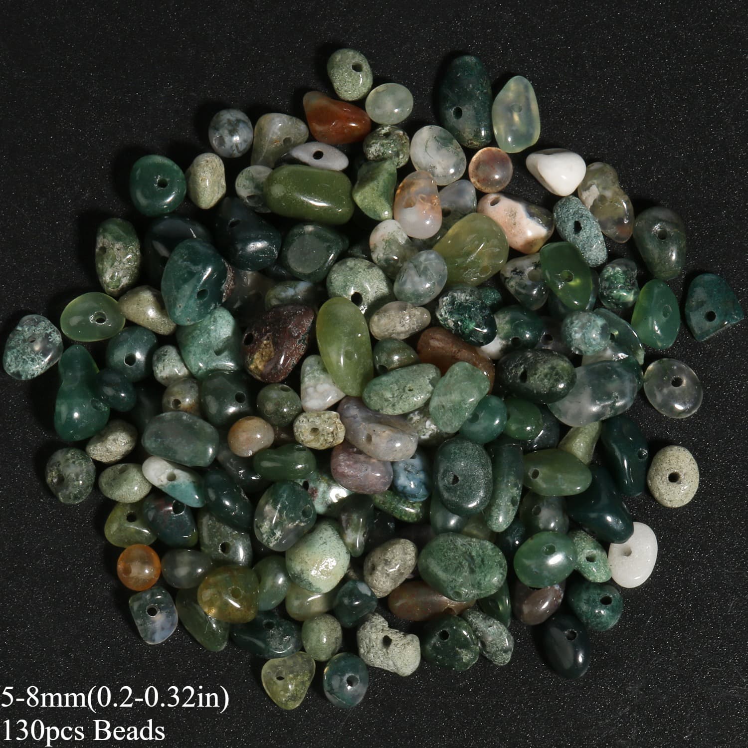 TEMU 3-5/ 5-8mm Natural Stone Moss Agate Irregular Crushed Loose Spacer Beads For Charm Making Bracelet Necklace Accessories, For Christmas Gift, Handmade Craft Supplies