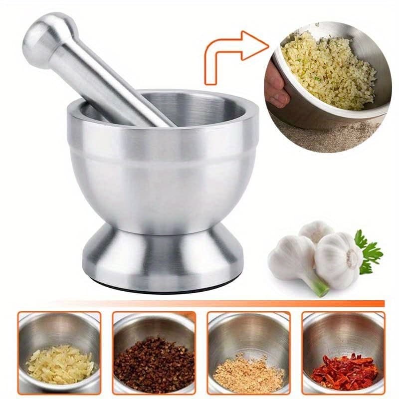TEMU Mortar And Pestle Set, Stainless Steel Spice Grinder For Grinding, With Anti Slip Base, Grinder Bowl Holder For Herbs Spices Salt Grinder