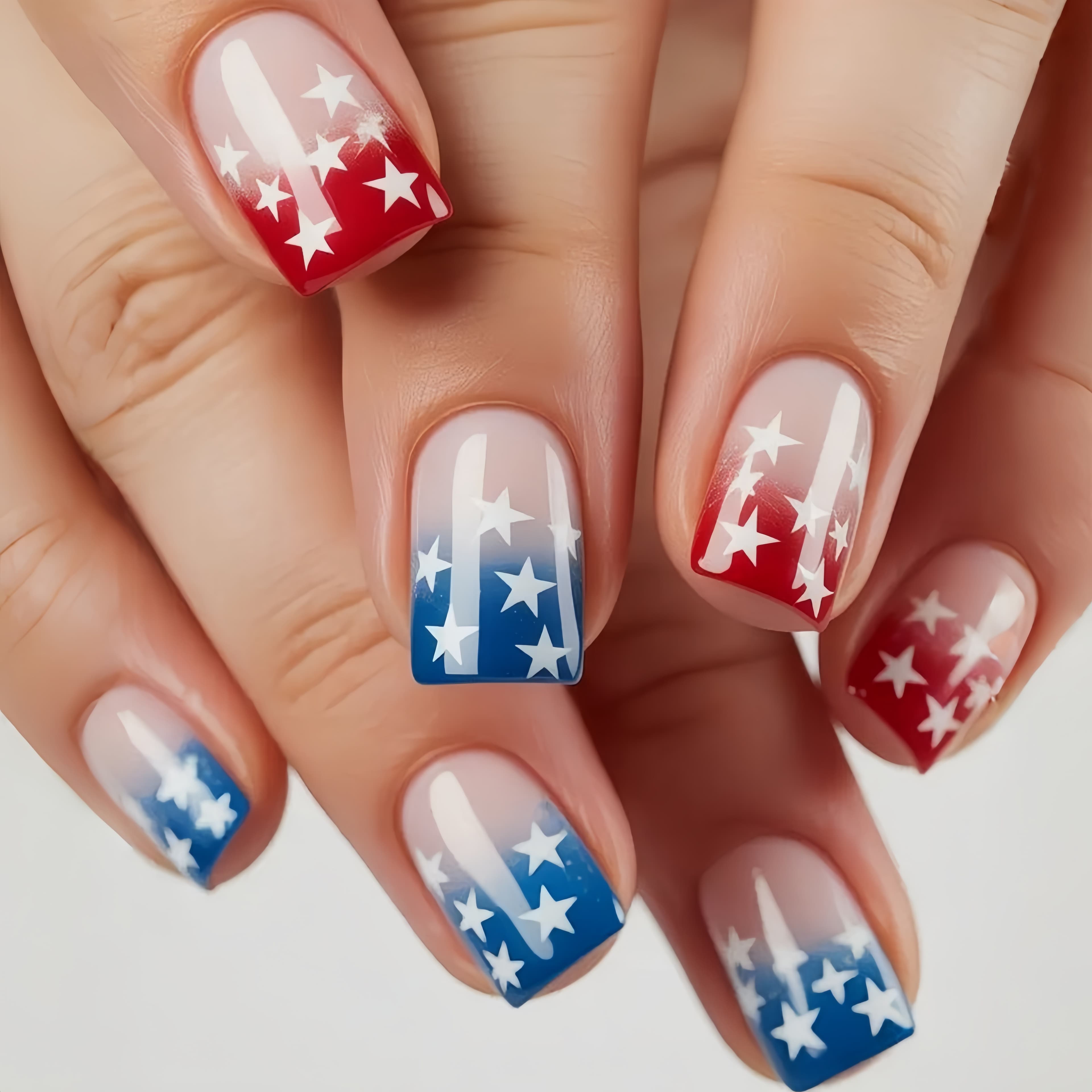 TEMU 24pcs Day Red And Blue Gradient -on Nails, Medium-length Square Tips, Reusable Patriotic Nails For Women, Detachable Fake Nails