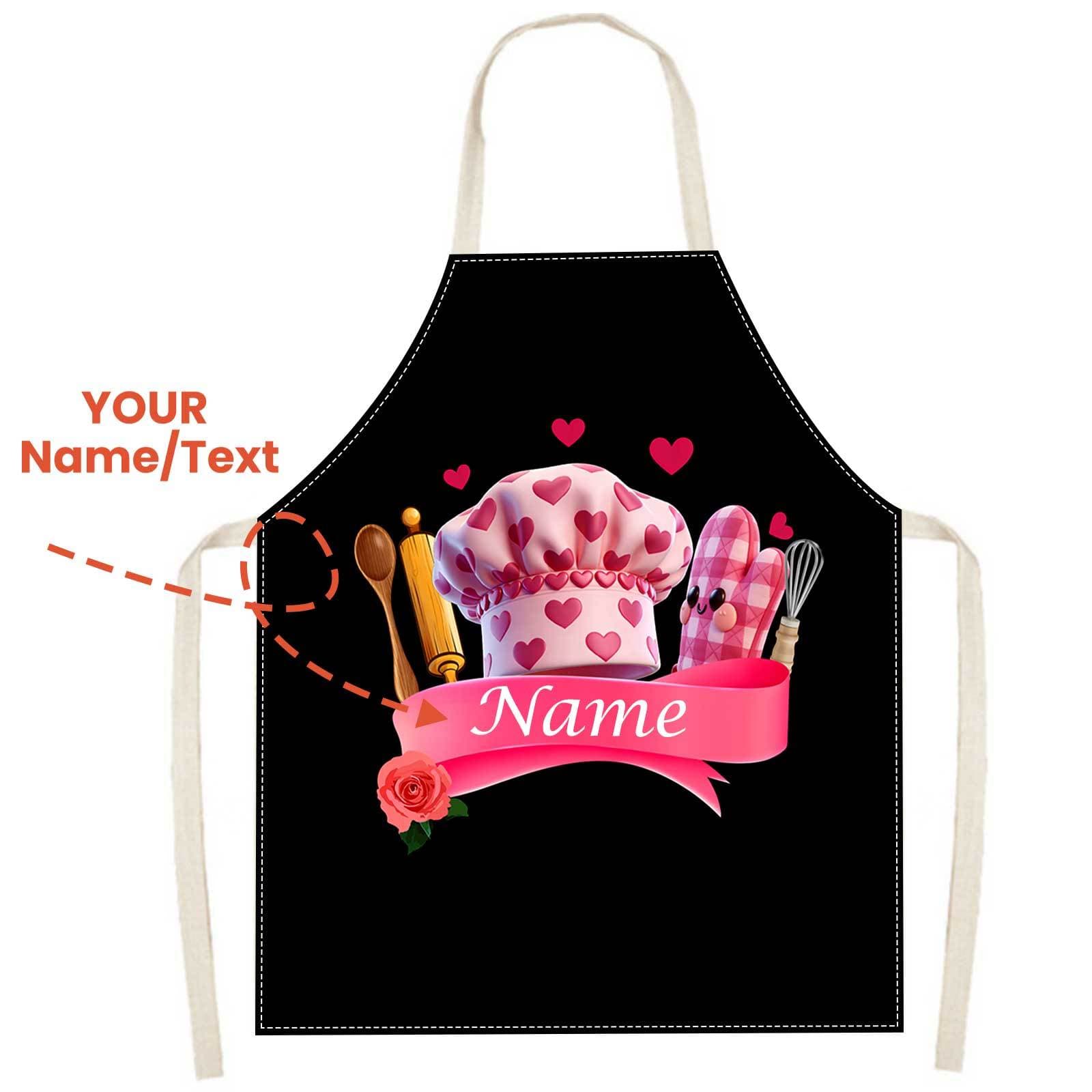 TEMU 1pc Personalized Print Apron - Custom Name/text - Heavy-duty Bib Apron With Adjustable Neck And Waist Ties - , Wedding, Party - Easy- Apron, Durable Fabric, 2d Flat