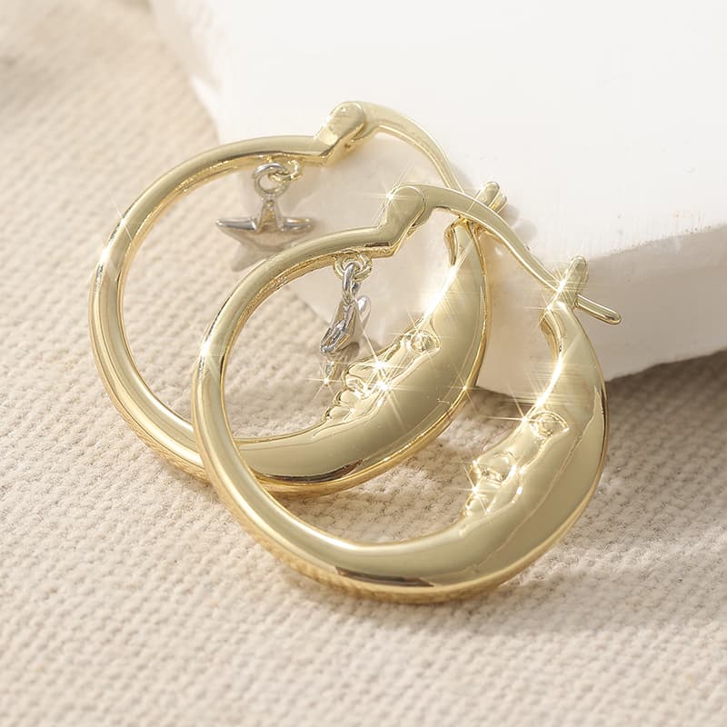 TEMU Yoyo And Star Hoop Earrings - - Plated Celestial Hoops Suitable For Christmas Gifts, Elegant Dangle Hoops For Parties, Weddings & Daily Wear