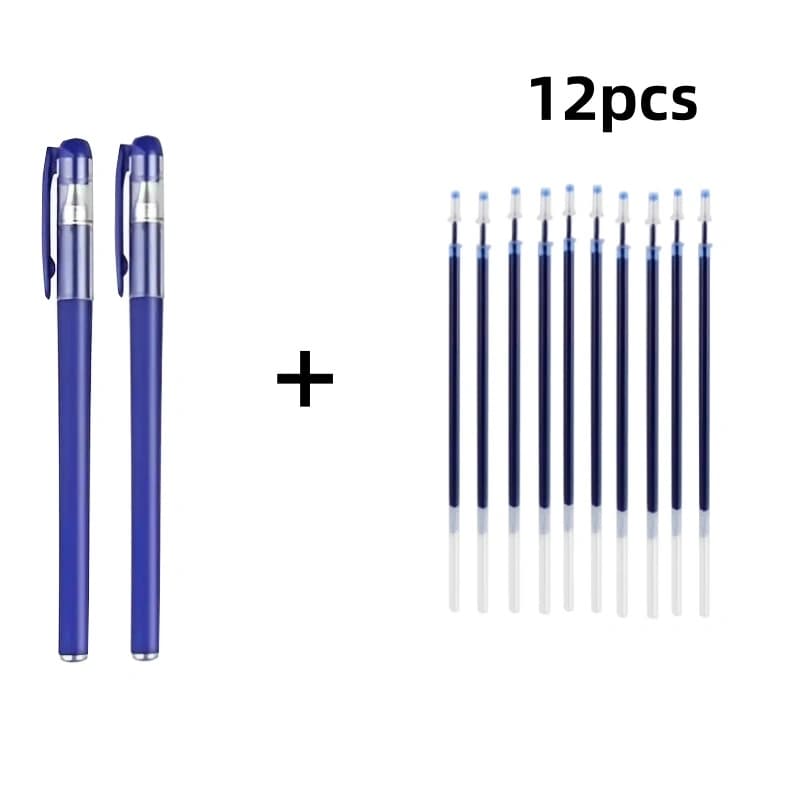 TEMU 12pcs Blue Gel Pen Set, Including 2 Pens And 10 Refills, Suitable For Business, Office, Signing, Practice, And Daily Writing