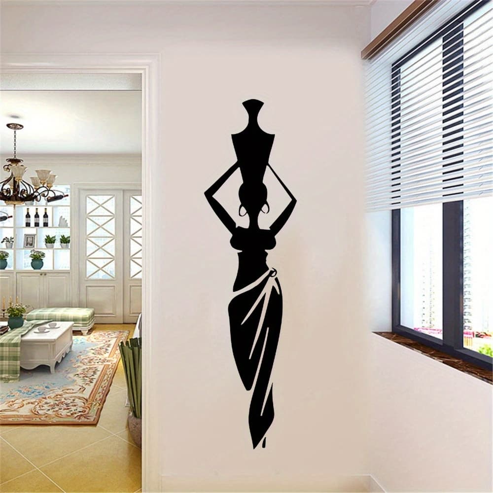 TEMU Vinyl Wall Decal Featuring An African Woman And Girl, Showcasing Cultural Dance Styles With A Pitcher And Vase, Perfect For Decorating Your Living Room