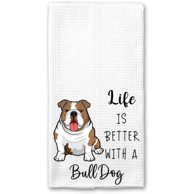 TEMU 1pc " With A Bulldog" Kitchen Towel - Soft, Absorbent Polyester, , Machine Washable, Ideal For Dog Lovers, Decorative Tea & Dish Towel, Perfect Housewarming Gift, 18x26 Inches