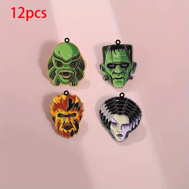 TEMU 12pcs Anime Horror Character Badges - Cute Creepy Acrylic Keychains Suitable For Bag, Phone, Backpack Accessories - Collectible Anime-themed Head-shaped Decorations