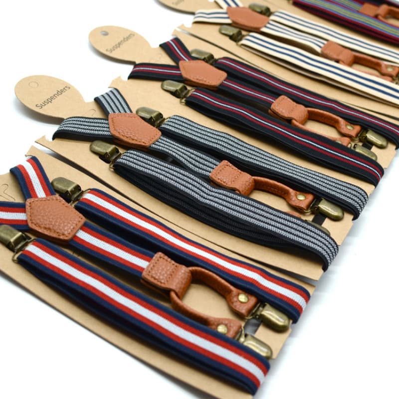 TEMU 2 Random Pictures Of Men's Extended 4 Clip Suspender Striped Pants With Elastic Shoulder Straps And Elastic Western Pants Suspender Straps