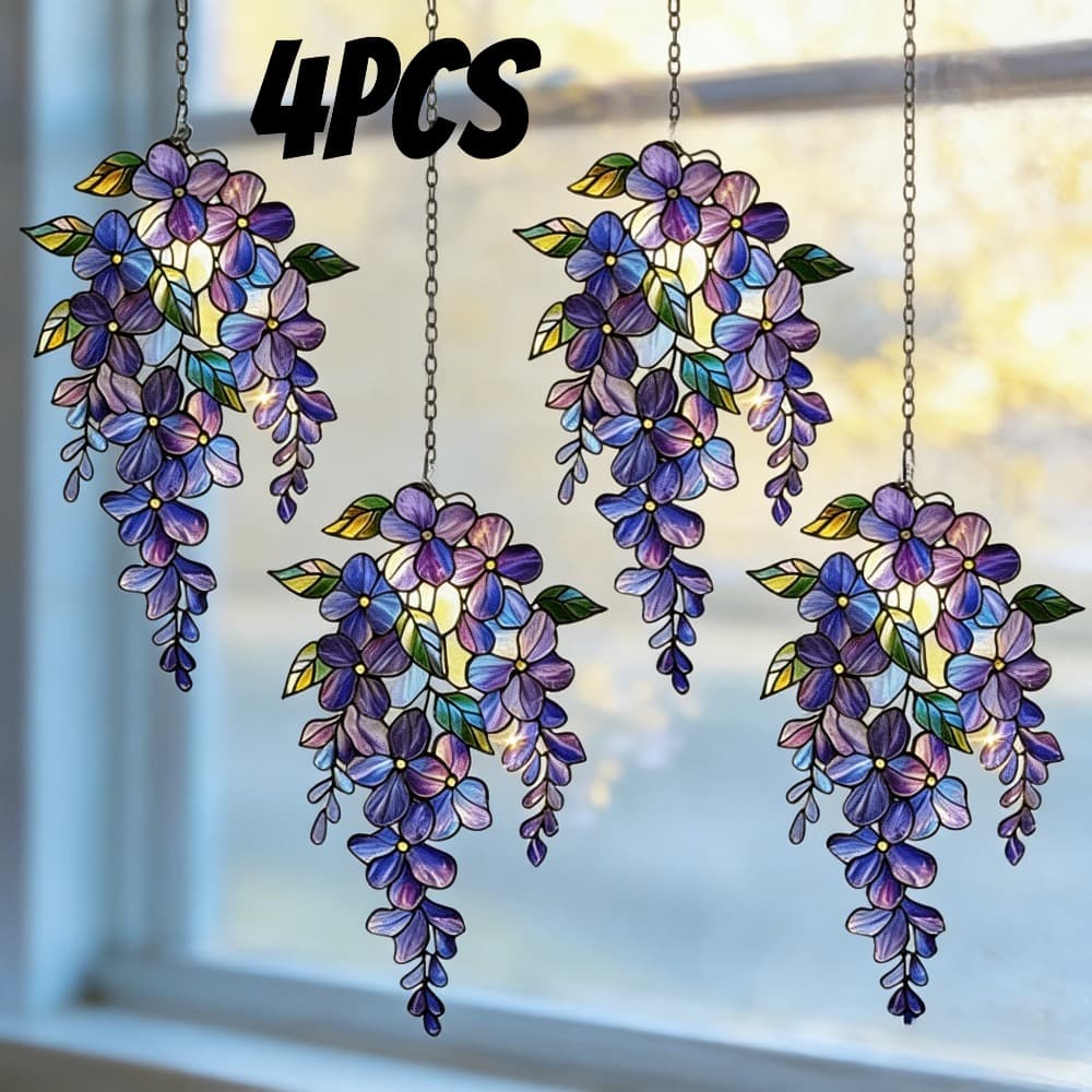 TEMU 2d Flat, 2d Flat 4pcs Wisteria Branch Acrylic Suncatchers – Holographic Floral Window Decor, Gift, Decor For Mom, 2d Flat