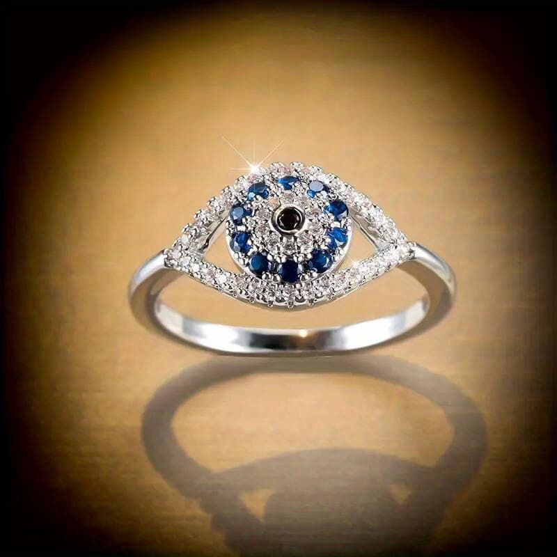 TEMU Blue Evil Eye Cubic Synthetic Zirconia Ring, Women's Vintage Evil Eye Tail Ring, Bohemian Valentine's Day Gift Ladies' Ring, Wedding Band
