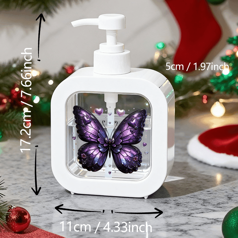 TEMU A Bathroom Dispenser With A Hand Pump - Featuring A That In Purple Light, With Heart Patterns On Its Wings, Fluttering In A World
