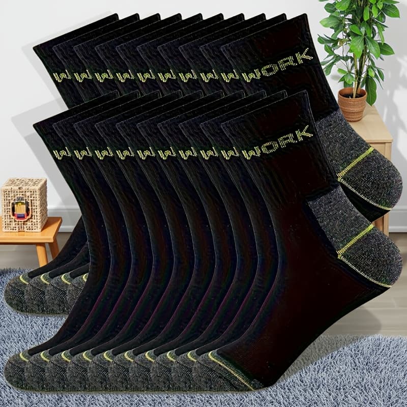 TEMU 20pcs 10 Pairs Men's Autumn/winter Breathable Sports Socks, 10 Pairs Fashion Letter Print High Men's Outdoor Running Socks, At Cuff And Heel. Breathable And Sweat-absorbent Fabric, Good For A