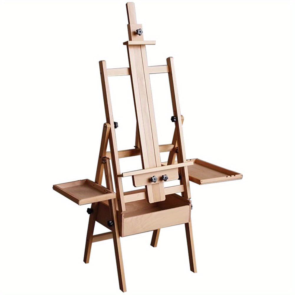 TEMU Large Solid Wood Easel With Storage Drawer & Palette - Foldable Painting Stand (59-81.5 Inch Height) W/signature Box, Holds 36 Inch Canvas For Artists & Students