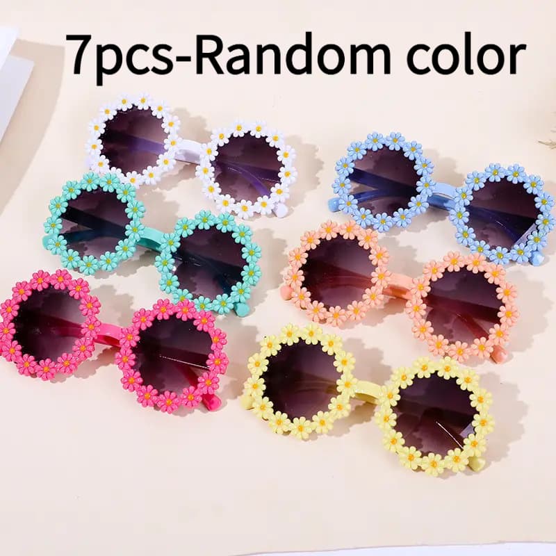 TEMU 7pcs Set Of Cute Sunflower Glasses, Suitable For Men And Women, Stylish Daisy-decorated Glasses, Round-shaped Glasses, Suitable For Daily Use, Outdoor Activities, Birthdays, Parties, And Props