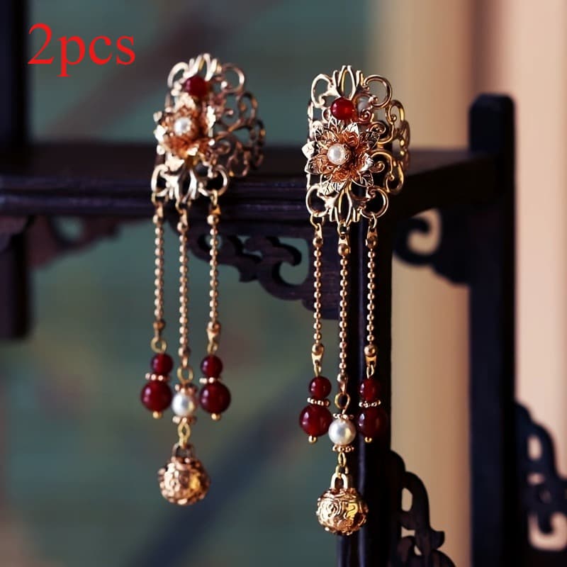 TEMU 2pcs Elegant Vintage-inspired Hair Clip With Beaded Tassel - Traditional Chinese Hanfu Accessory For Women, Alloy , Beads, Hand Wash Only, Perfect For Cheongsam Outfits And Ancient Costumes,