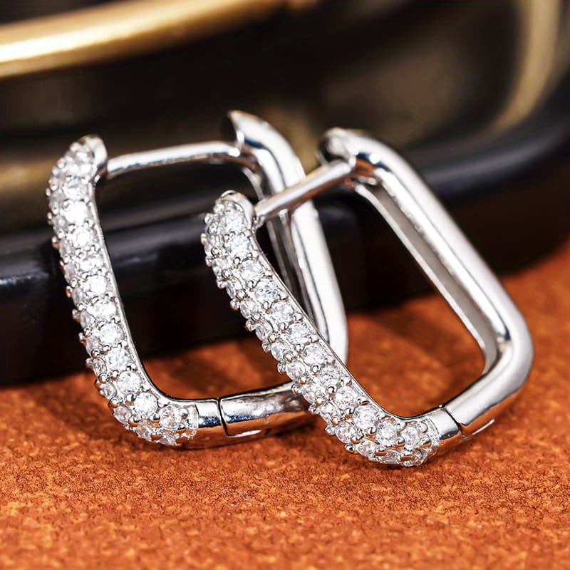 TEMU Delicate Elegant Micro Pave Cubic Zirconia Square Hoop Earrings For Women Daily Vacation Casual Banquet Fashion Rings Jewelry