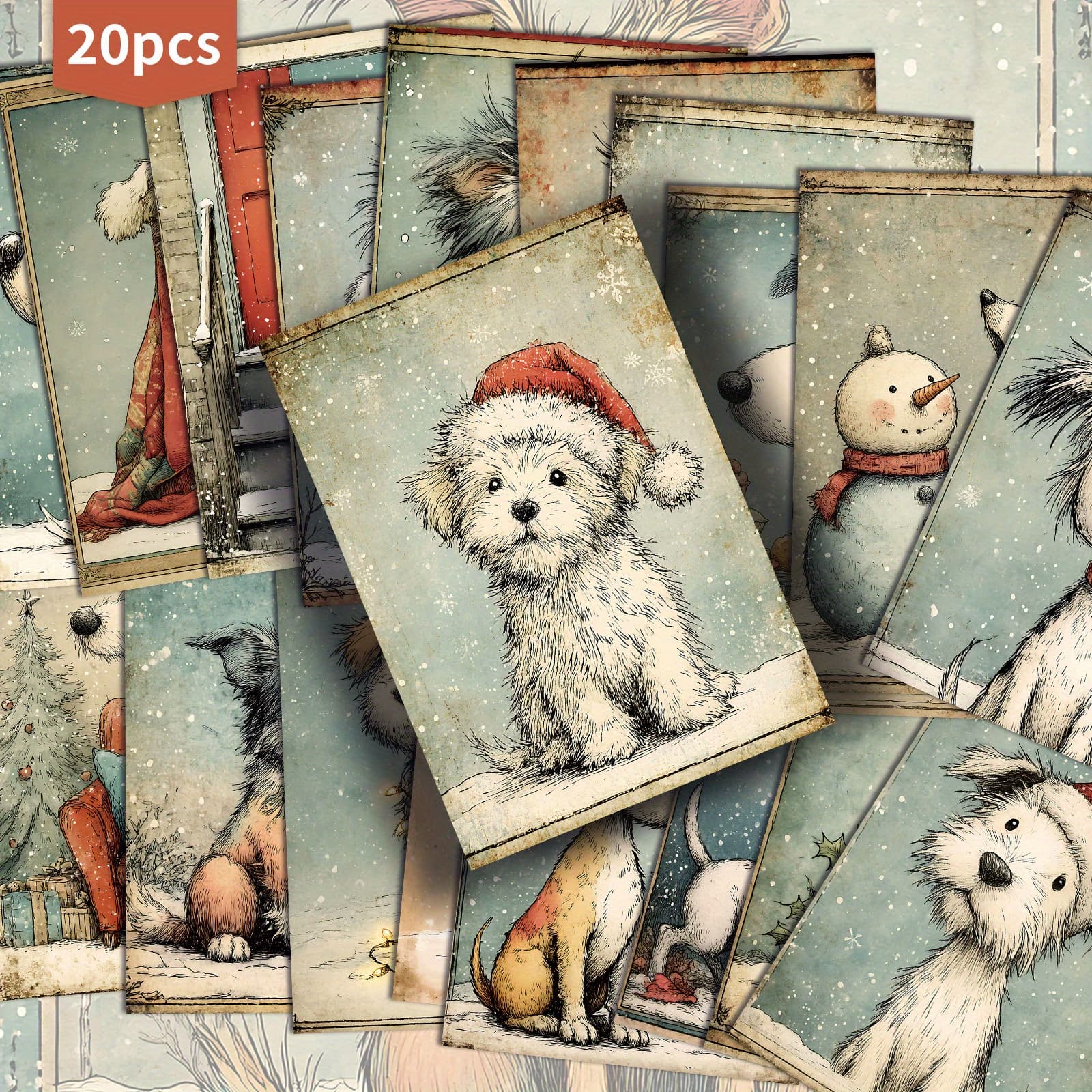 TEMU 20-pack Asstss Vintage Winter Christmas Dog Postcards - Cute Puppy Pinup Collection, 4x6 Inch Retro Papers With Classic Canine Art, Collectible Junk Journal Cards For Dog Breed Lovers