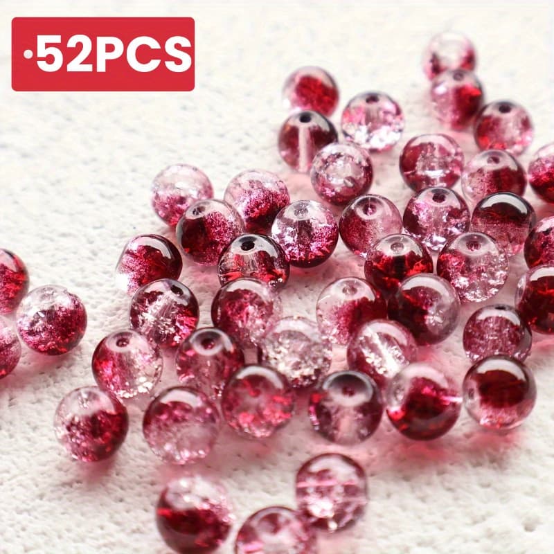 TEMU Set Of 52 Glass Beads In Red Wine And , 8mm - Ideal For Crafting Your Own Jewelry, Including Bracelets And Necklaces, As Well As Handmade Jewelry Pieces
