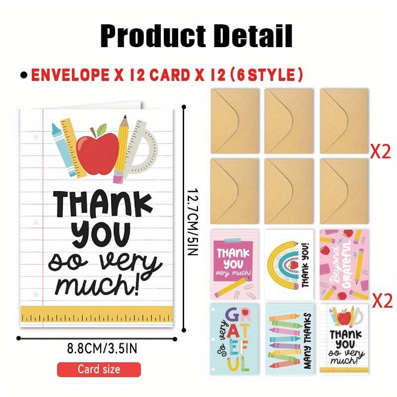 TEMU 24pcs Greeting Card Set With Envelopes - Teacher Thanks Cards, All-occasion Cards For Teacher , Family, Thank You, Birthday, Holidays, Sympathy, Congratulations,