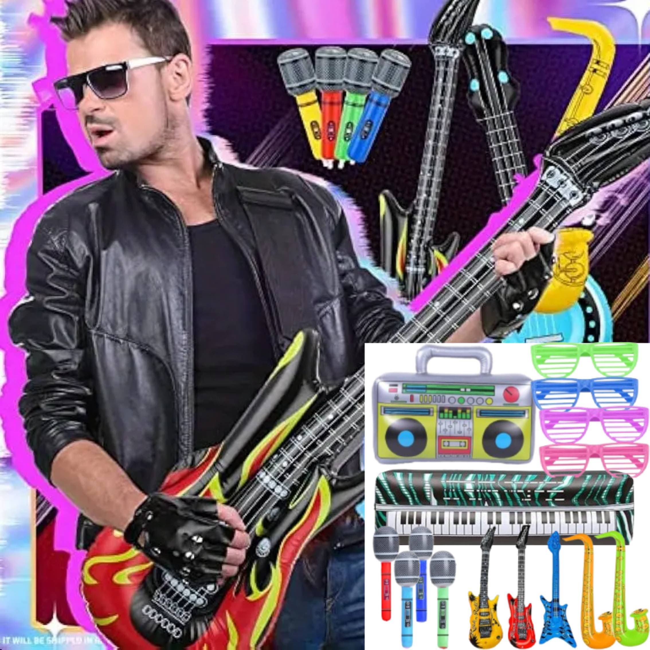 TEMU Musical Instrument Themed Party Props, Retro 80s And 90s, Suitable For Photography Accessories, Photography Props, And Party Decorations