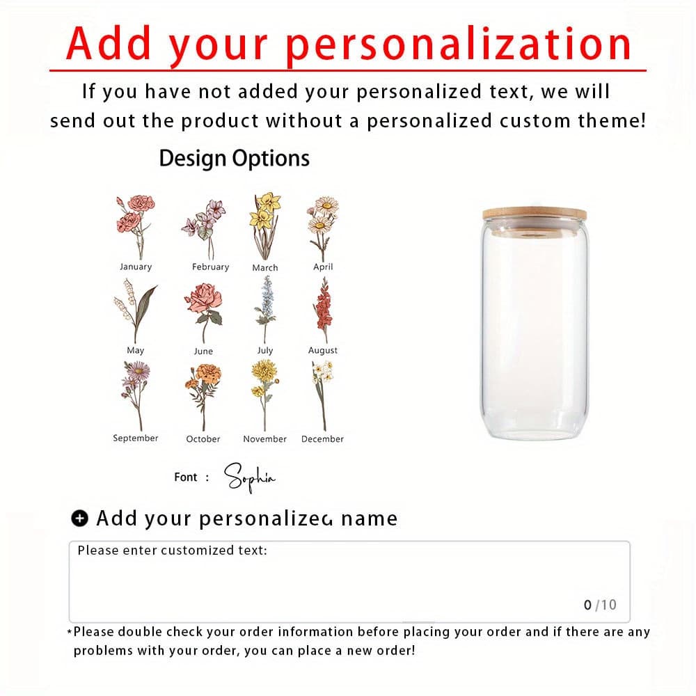 TEMU 1pc Personalized Glass With Lid And Straw - Custom Iced Coffee Mugs, Beer Glasses, Beach , Drink Containers, Birthday Gifts For , Holiday Gifts, Bridal Accompaniment Gifts.