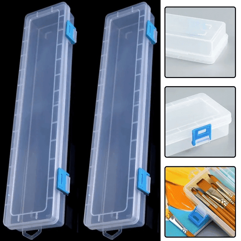 TEMU 2pcs 33cm/12.99in Transparent Storage Boxes Can Store Brushes, Watercolor Pens, Drawing Pens, Carving Knives, Sewing Needles, Painting Tools, Watercolor Pens, Props, And Hand Tools