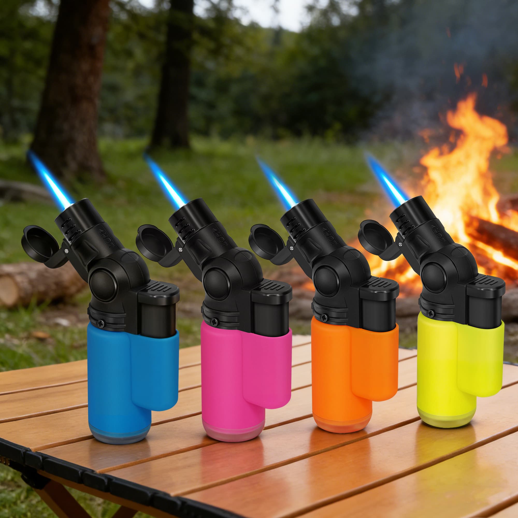 TEMU 4pcs Torch Lighters, Mini Jet Flame Lighter, 45° Rotatable Windproof Refillable Gas Lighters For Barbecue, Outdoor Camping, Candle, Fireplaces, Perfect Gift For Holiday (fuel Not Included)