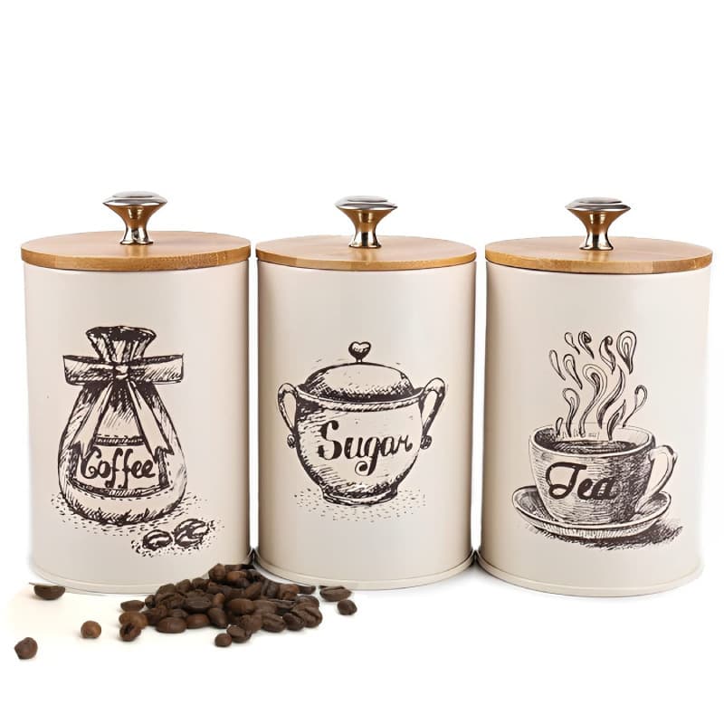 TEMU 3pcs/set Kitchen Countertop Sealed Jar, Creative Tea Storage Jar Set With Bamboo Lid, Moisture-proof Food Storage Jar