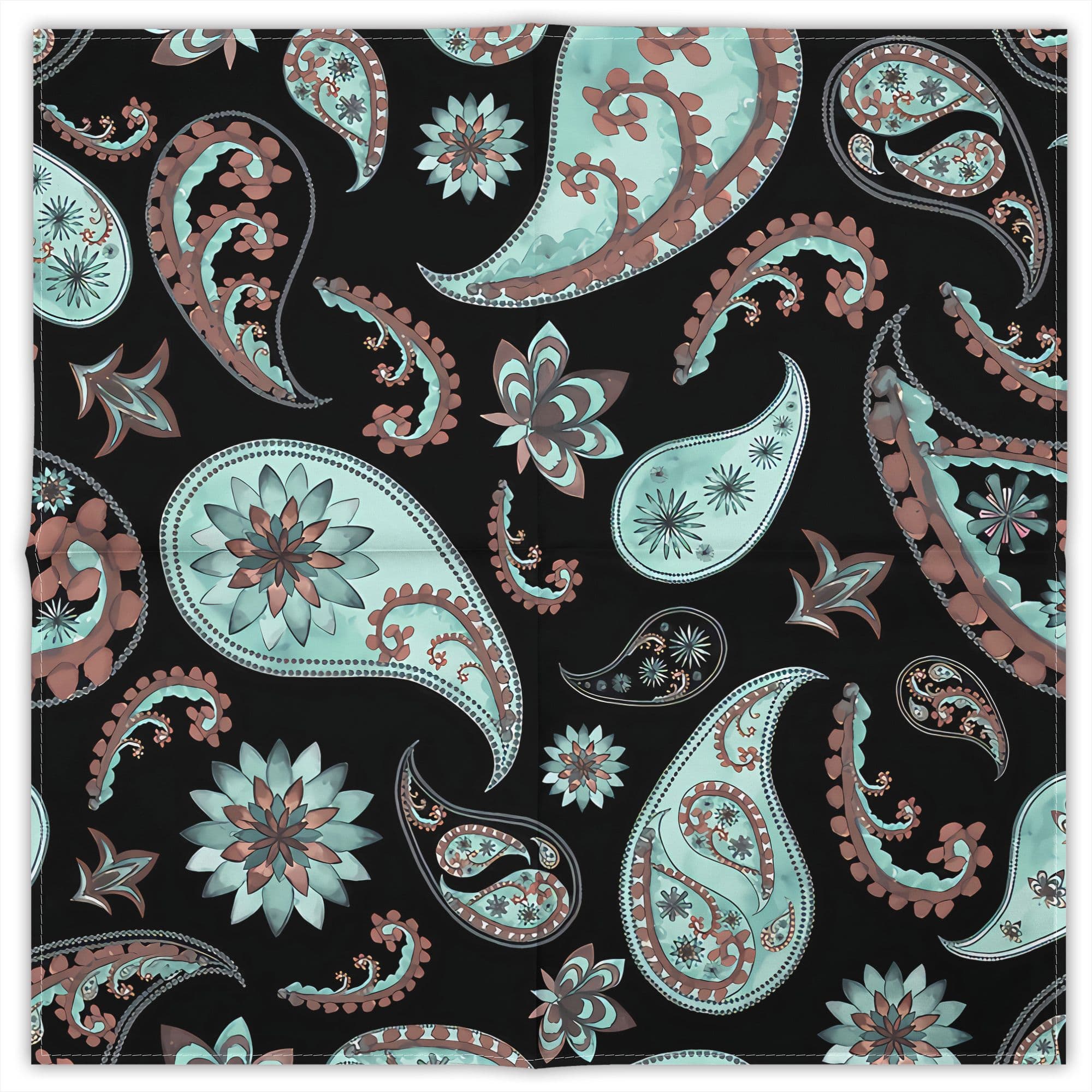 TEMU Aqua And Black Persian Paisley Pattern Unisex Print Bandana Hip Hop Street Handkerchief Outdoor Stylish Scarf For Riding Hiking Party Accessory Square