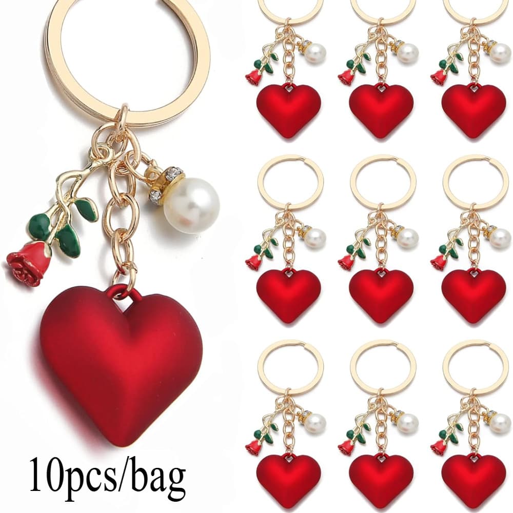 TEMU 10pcs Heart Rose Flower Keychain Couples Gift Key Chain Ring Bag Backpack Charm Car Hanging Pendant Women Daily Uses Valentines Gift