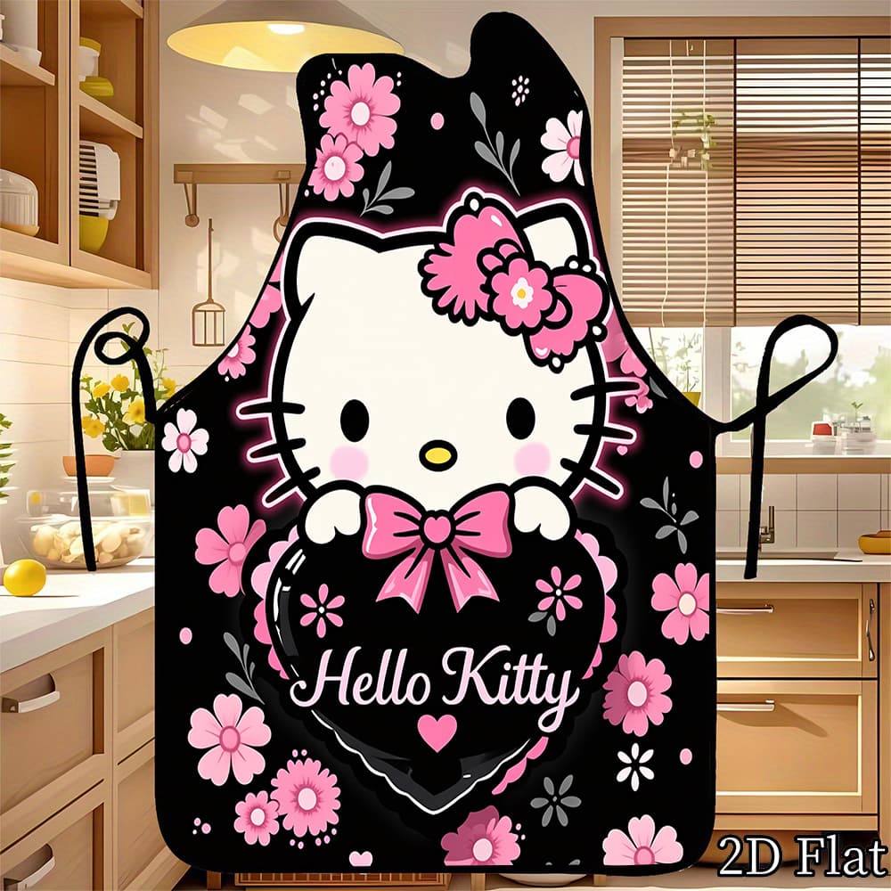 TEMU 1pc Hello Kitty Cute Cartoon Apron With Pink , And Kitchen Bib, Adjustable Cooking Apron For Baking, Grilling And Housework, A Great Gift For Fans