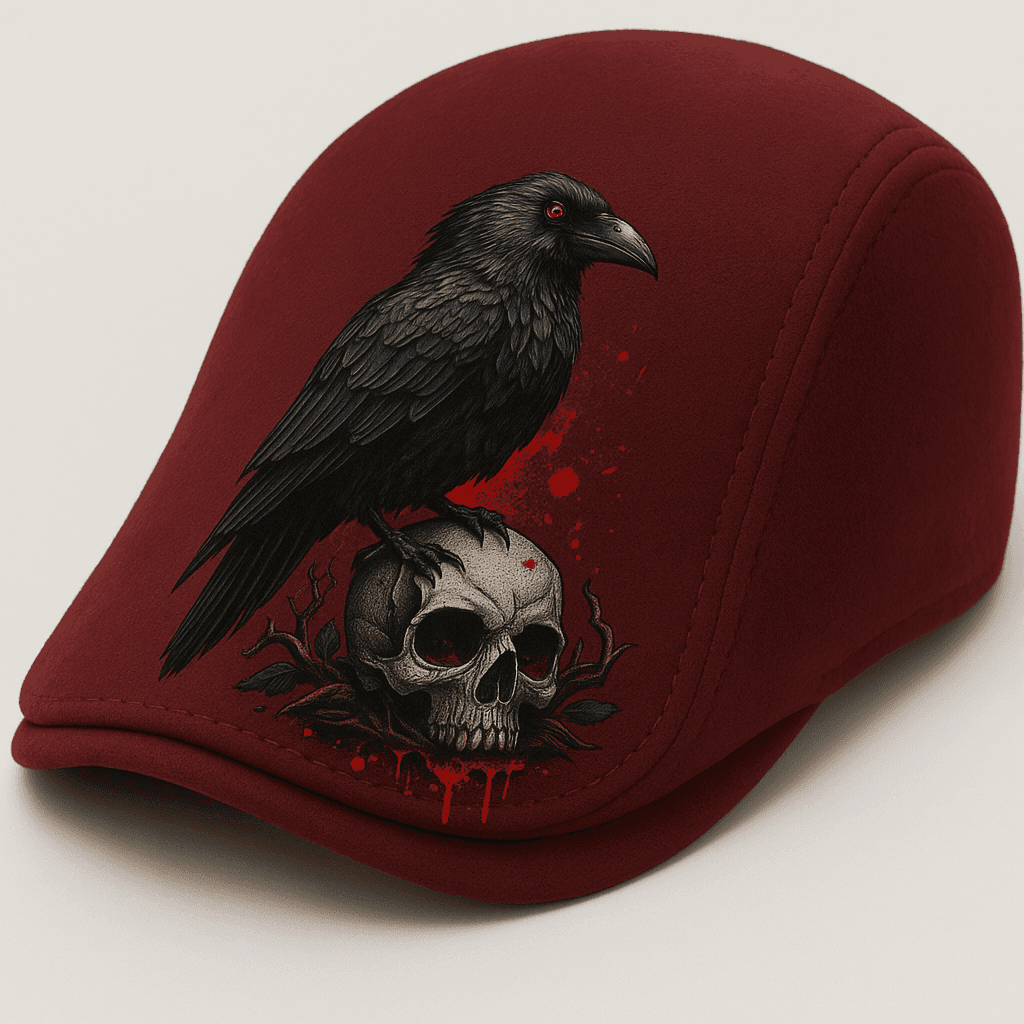 TEMU Hooded Skeleton With Red Rose Beret | Gothic Graphic Headwear, Woven, Vintage Style, Edge With Delicate For A Contrast, For Goth,